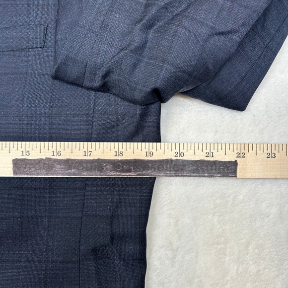 Calvin Klein Slim Fit Suit Jacket Mens 38L 38 Navy Blue‎ Plaid Blazer $450 NEW - Picture 9 of 11